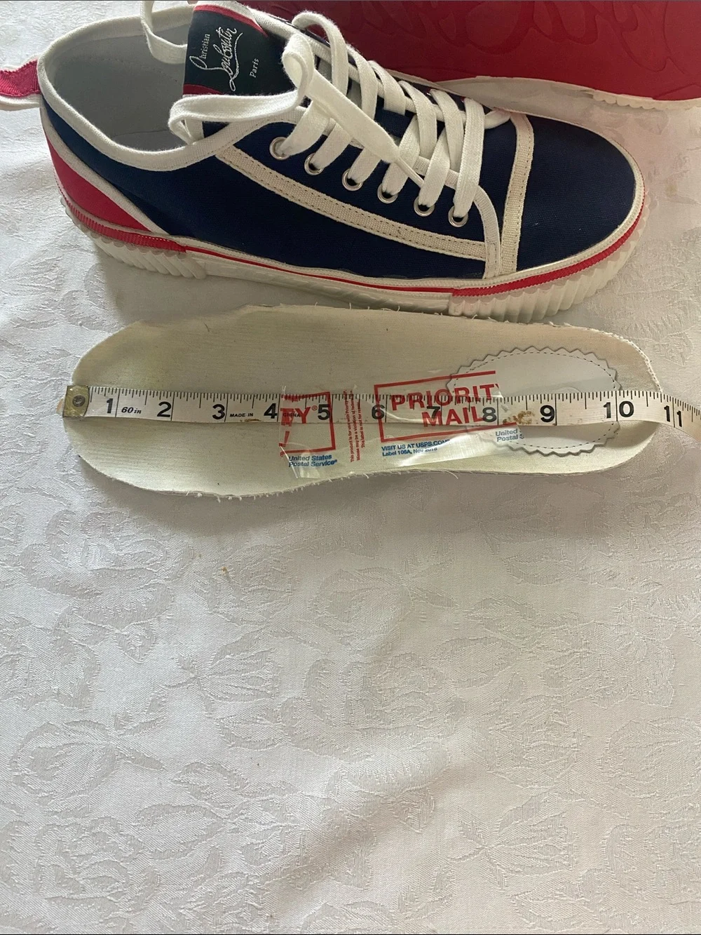Christian Louboutin Men's Navy Canvas Sneakers with White Trim and Red Accent - Picture 11 of 11